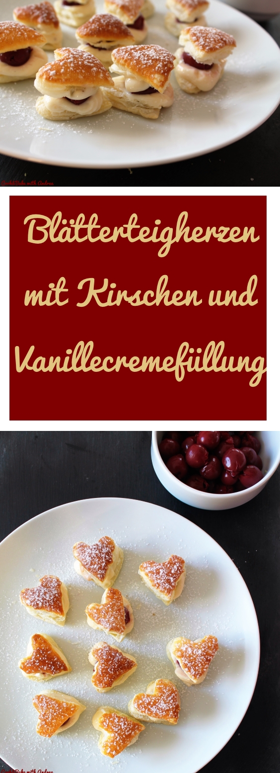 Blätterteigherzen mit Puddingfüllung - CandBwithAndrea - www.candbwithandrea.com - Collage