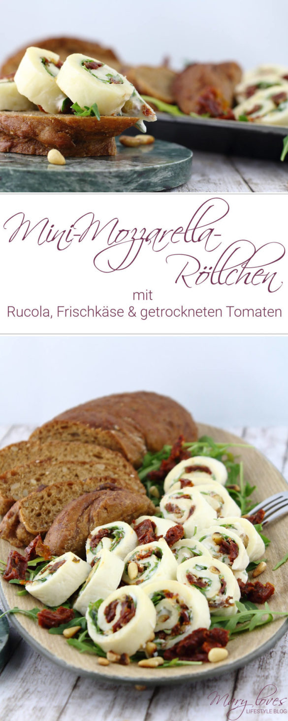 Mini-Mozzarella-Röllchen mit Rucola und getrockneten Tomaten - C&amp;B with ...